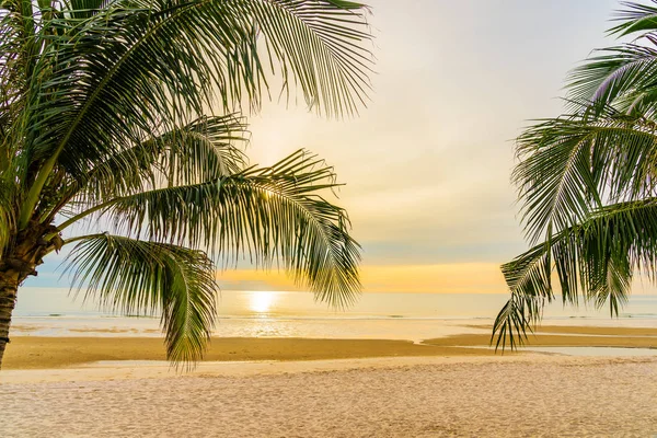 Пляж в морском океане с пальмовыми деревьями в час восхода солнца для купания — стоковое фото