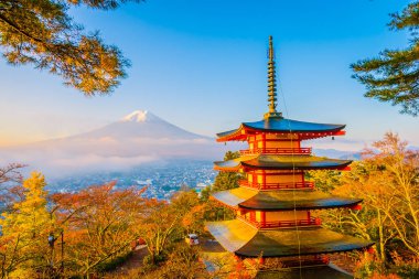 Dağ fuji chureito pagoda ile güzel manzara