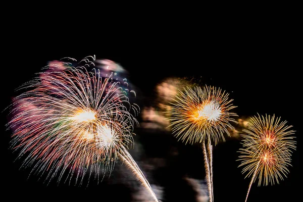 Bellissimo spettacolo pirotecnico colorato di notte per festeggiare — Foto Stock