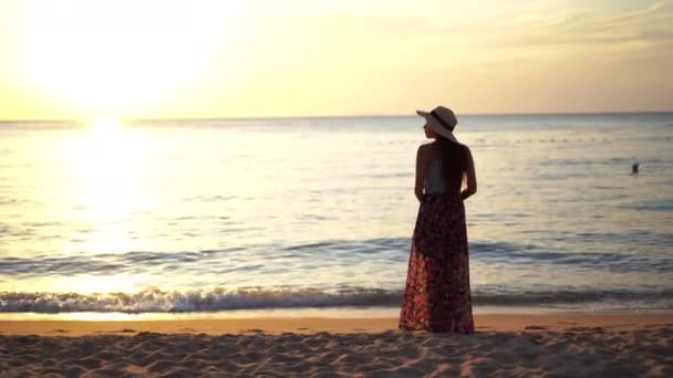 Material Archivo Hermosa Mujer Asiática Orilla Del Mar Durante Las — Vídeos de Stock