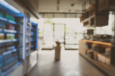 Otel 'deki soyut bulanık kahve dükkanı ve açık büfe restoranı