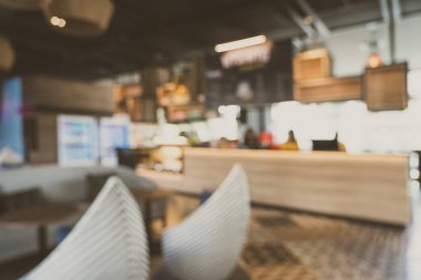 Otel 'deki soyut bulanık kahve dükkanı ve açık büfe restoranı