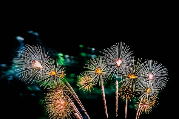 Schönes buntes Feuerwerk in der Nacht zum Feiern — Stockfoto