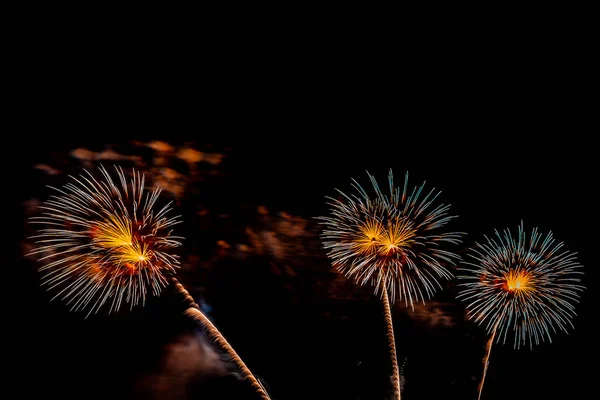 Belle exposition de feu d'artifice coloré la nuit pour célébrer — Photo