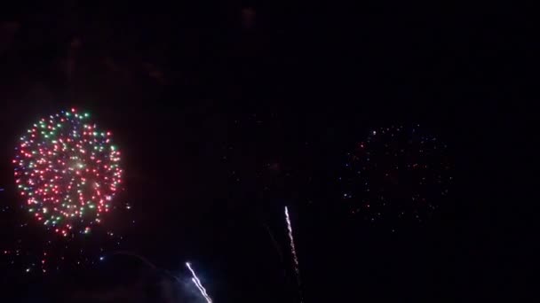 Images Rapprochées Feux Artifice Explosant Dans Ciel Nocturne — Video