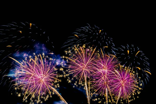 Hermosa exhibición de fuegos artificiales de colores en la noche para celebrar — Foto de Stock