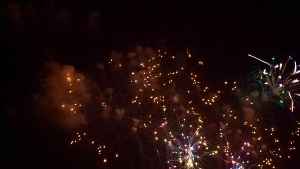 Close Footage Fireworks Exploding Night Sky — Stock Video