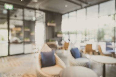 Otel 'deki soyut bulanık kahve dükkanı ve açık büfe restoranı