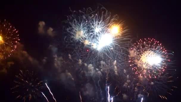 夜空に爆発する花火のクローズアップ映像 — ストック動画