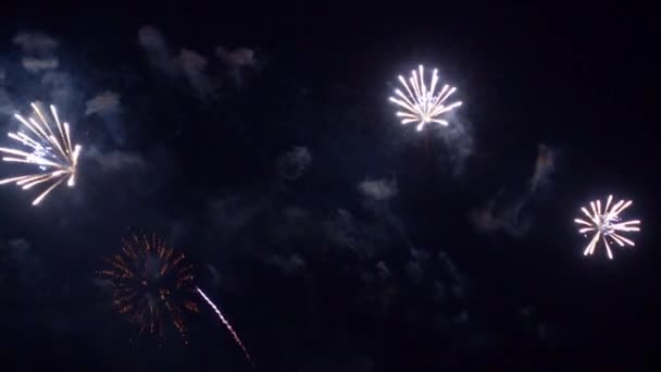 Nahaufnahmen Von Feuerwerk Das Nachthimmel Explodiert — Stockvideo