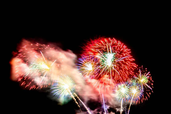 Beautiful colorful firework display at night for celebrate — Stock Photo, Image