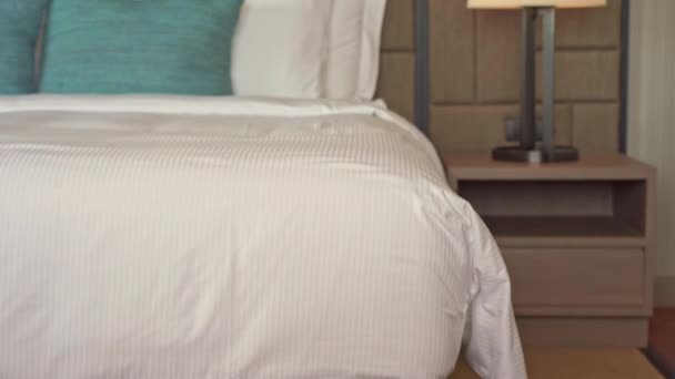 Oteldeki Lüks Mobilyalı Yatak Odasının Görüntüleri — Stok video