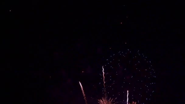 Крупный План Фейерверков Взрывающихся Ночном Небе — стоковое видео