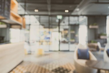 Otel 'deki soyut bulanık kahve dükkanı ve açık büfe restoranı