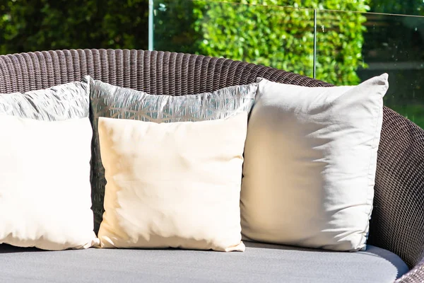 stock image Comfortable pillow on sofa chair decoration outdoor