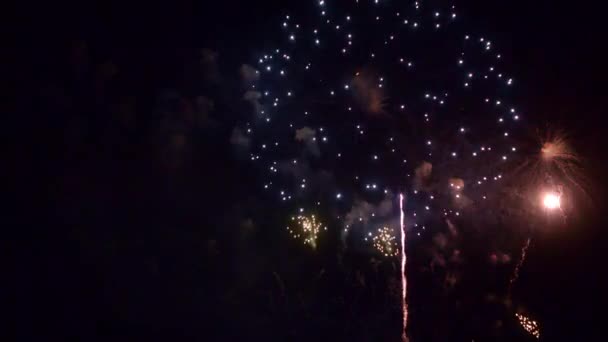 Images Rapprochées Feux Artifice Explosant Dans Ciel Nocturne — Video