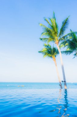 Oteldeki yüzme havuzunun güzel manzarası.