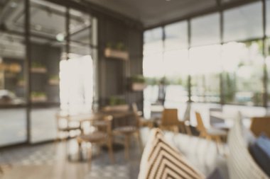 Otel 'deki soyut bulanık kahve dükkanı ve açık büfe restoranı