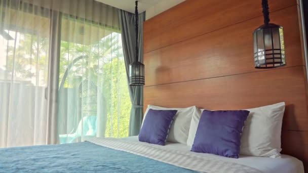 Imágenes Del Dormitorio Amueblado Lujo Hotel — Vídeos de Stock