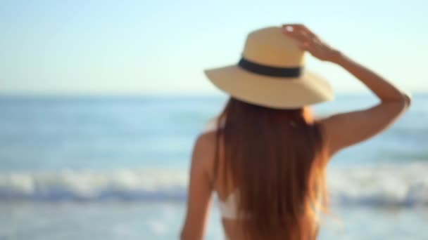 Footage Beautiful Asian Woman Seashore Vacation — Stock Video