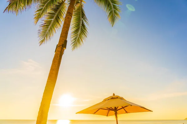 Bella Sedia Sdraio Natura Tropicale Con Palma Intorno Spiaggia Mare — Foto Stock