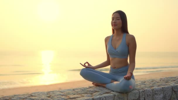 Beeldmateriaal Van Mooie Aziatische Vrouw Aan Zee Tijdens Vakantie — Stockvideo