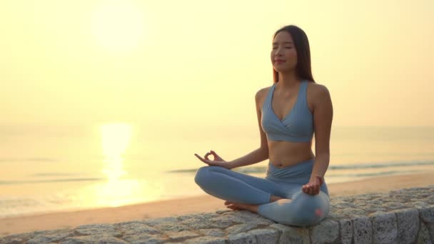 Filmati Bella Donna Asiatica Riva Mare Durante Vacanze — Video Stock