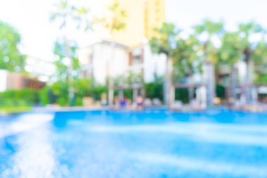 Seyahat ve tatil geçmişi için otel tatil beldesinde soyut bulanıklık ve açık yüzme havuzu
