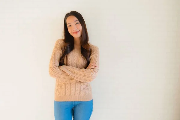 Retrato Hermosa Joven Asiático Mujeres Sonrisa Feliz Muchos Acción Con — Foto de Stock