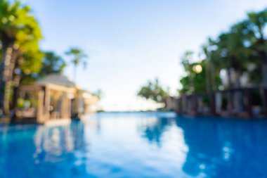 Seyahat ve tatil geçmişi için otel tatil beldesinde soyut bulanıklık ve açık yüzme havuzu
