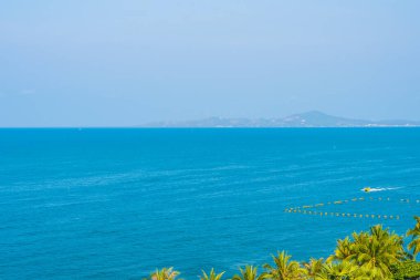 Hindistan cevizi palmiyesi etrafındaki deniz okyanusu koyunun güzel tropikal doğası tatil için.