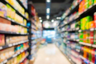 Alış veriş merkezinin arka plandaki süpermarketinin soyut bulanıklığı ve defocus süpermarketi