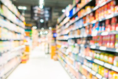 Alış veriş merkezinin arka plandaki süpermarketinin soyut bulanıklığı ve defocus süpermarketi