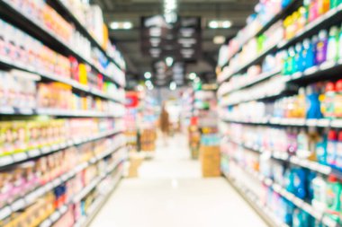 Alış veriş merkezinin arka plandaki süpermarketinin soyut bulanıklığı ve defocus süpermarketi
