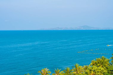 Hindistan cevizi palmiyesi etrafındaki deniz okyanusu koyunun güzel tropikal doğası tatil için.