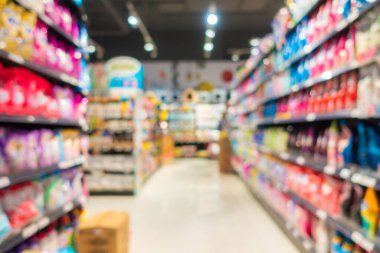 Alış veriş merkezinin arka plandaki süpermarketinin soyut bulanıklığı ve defocus süpermarketi