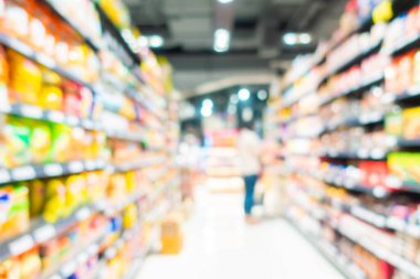 Alış veriş merkezinin arka plandaki süpermarketinin soyut bulanıklığı ve defocus süpermarketi