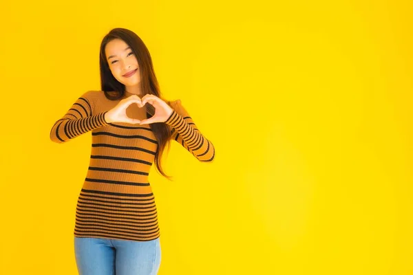 Retrato Bonito Jovem Asiático Adulto Mulher Sorriso Com Muitos Ação — Fotografia de Stock