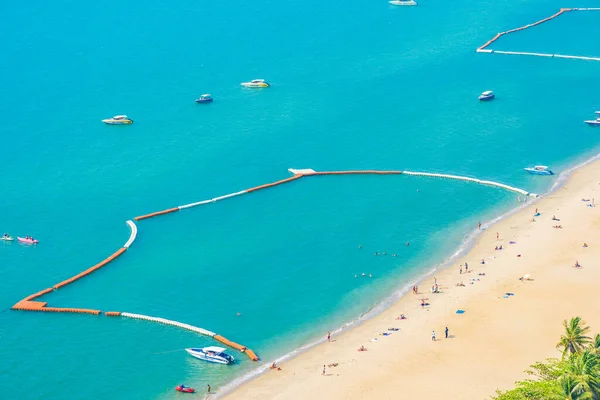 Prachtige Tropische Strand Zee Oceaan Baai Rond Witte Wolk Blauwe — Stockfoto