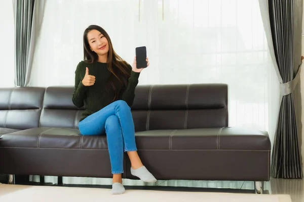 Portrait Beautiful Young Asian Woman Use Smart Mobile Phone Cellphone — Stock Photo, Image