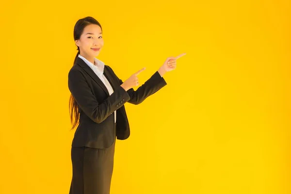 Beautiful Portrait Young Business Asian Woman Happy Smile Many Action — Stock Photo, Image