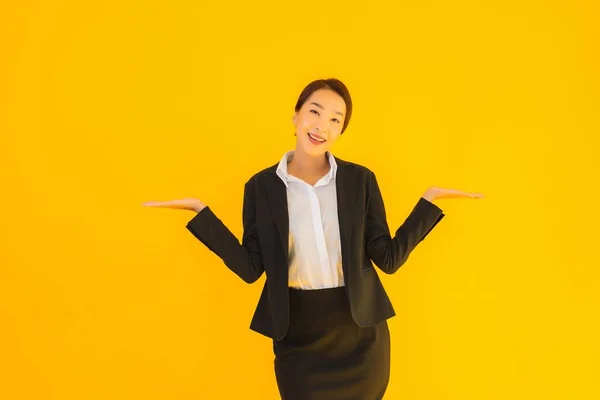 Bonito Retrato Jovem Negócio Asiático Mulher Feliz Sorriso Muitos Ação — Fotografia de Stock