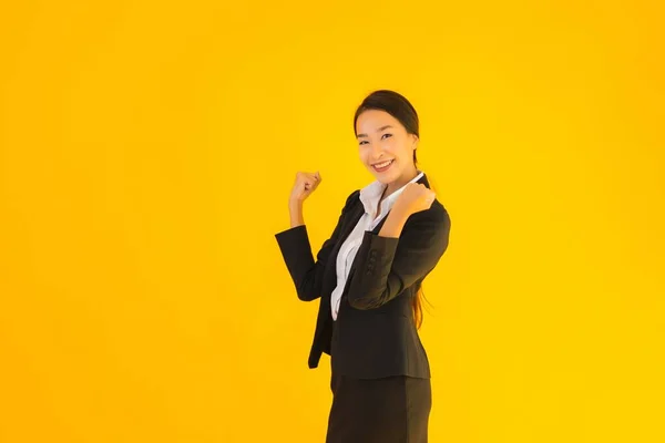 Piękny Portret Młody Biznes Azji Kobieta Szczęśliwy Uśmiech Wiele Akcja — Zdjęcie stockowe