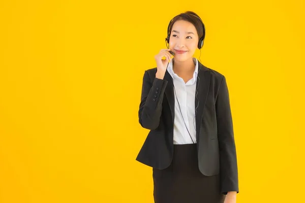 Portret Mooie Jonge Business Aziatische Vrouw Met Koptelefoon Headset Voor — Stockfoto