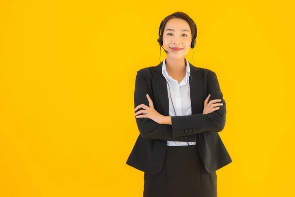 Portrait Belle Jeune Femme Asiatique Affaires Avec Casque Casque Pour — Photo