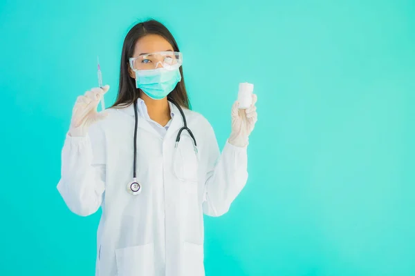Portrait Belle Jeune Femme Asiatique Médecin Avec Seringue Vaccin Drung — Photo