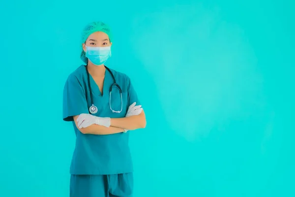 Portrait Belle Jeune Asiatique Médecin Femme Avec Masque Lunettes Pour — Photo