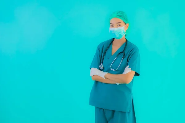 Portrait Belle Jeune Asiatique Médecin Femme Avec Masque Lunettes Pour — Photo