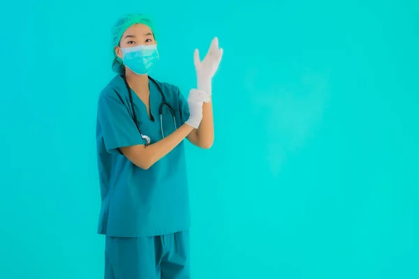 Portrait Belle Jeune Asiatique Médecin Femme Avec Masque Lunettes Pour — Photo