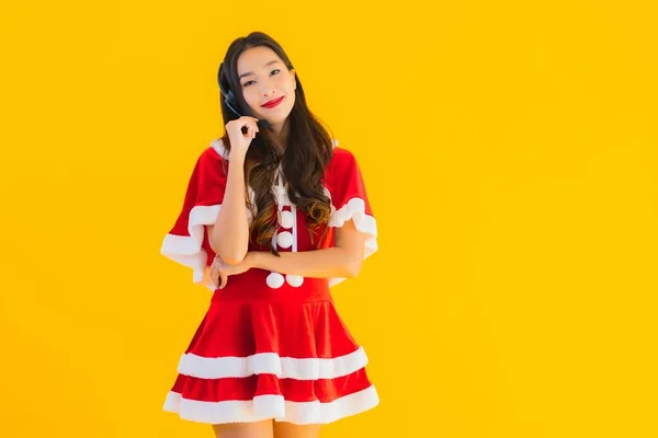 Retrato Bonito Jovem Asiático Mulher Desgaste Natal Roupas Chapéu Com — Fotografia de Stock